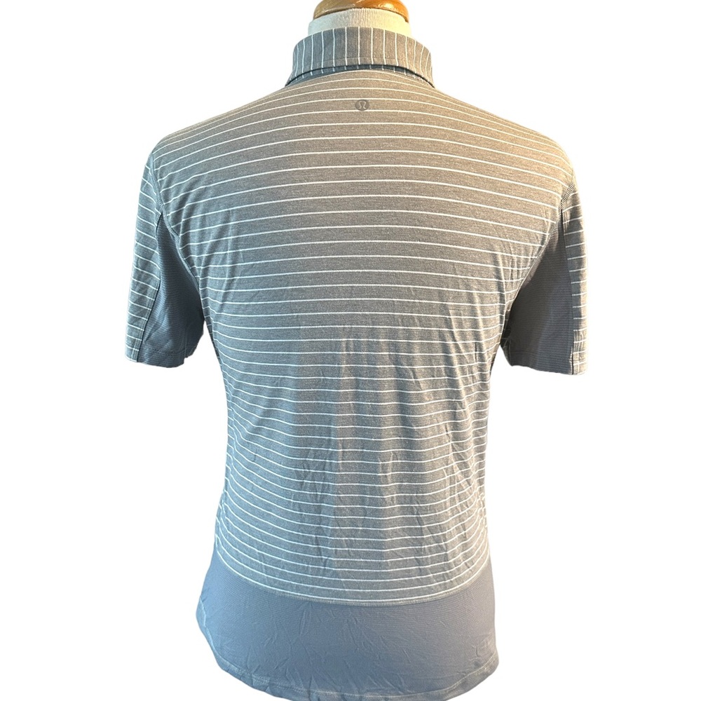 Lululemon Evolution Polo Shirt Mens M Gray Striped Stretch Logo Short Sleeve - Picture 2 of 8